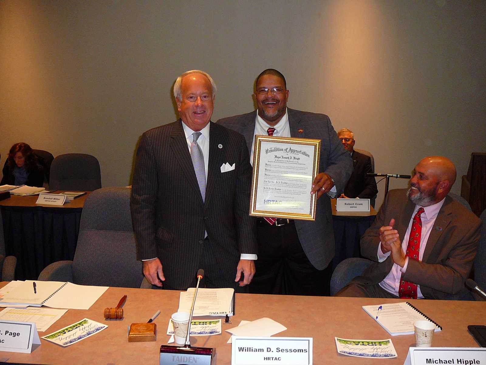 HRTAC Chair William D. Sessoms Jr. Presenting a Resolution of Appreciation to HRTAC Member Kenneth W