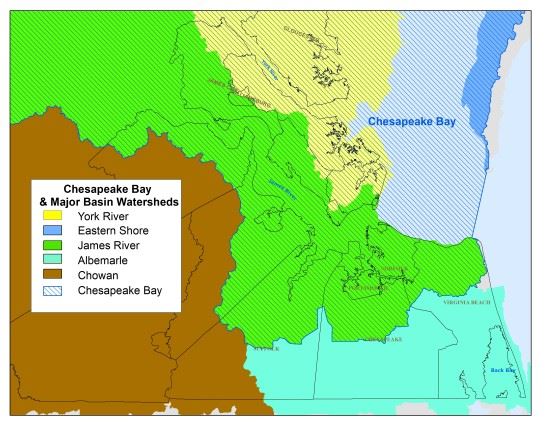 Map Showing Chesapeake Bay and Major Basin Watersheds