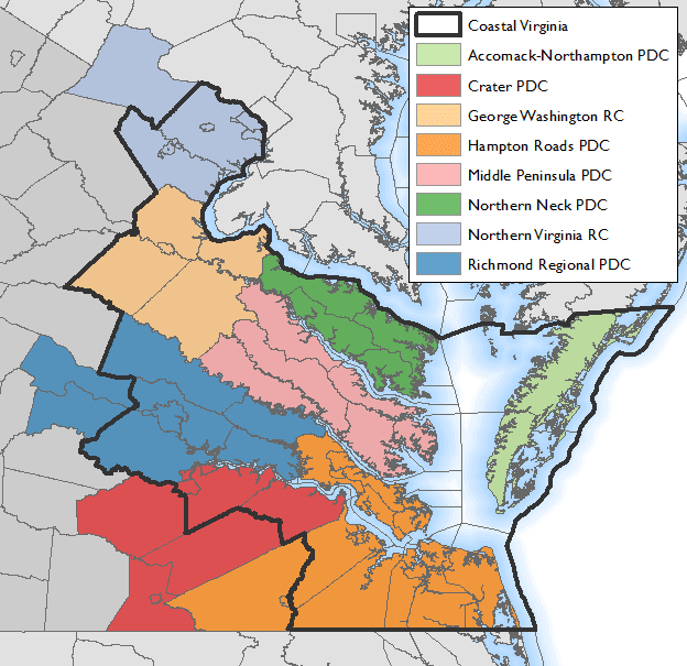 Map Showing Virginia's Coastal Zones