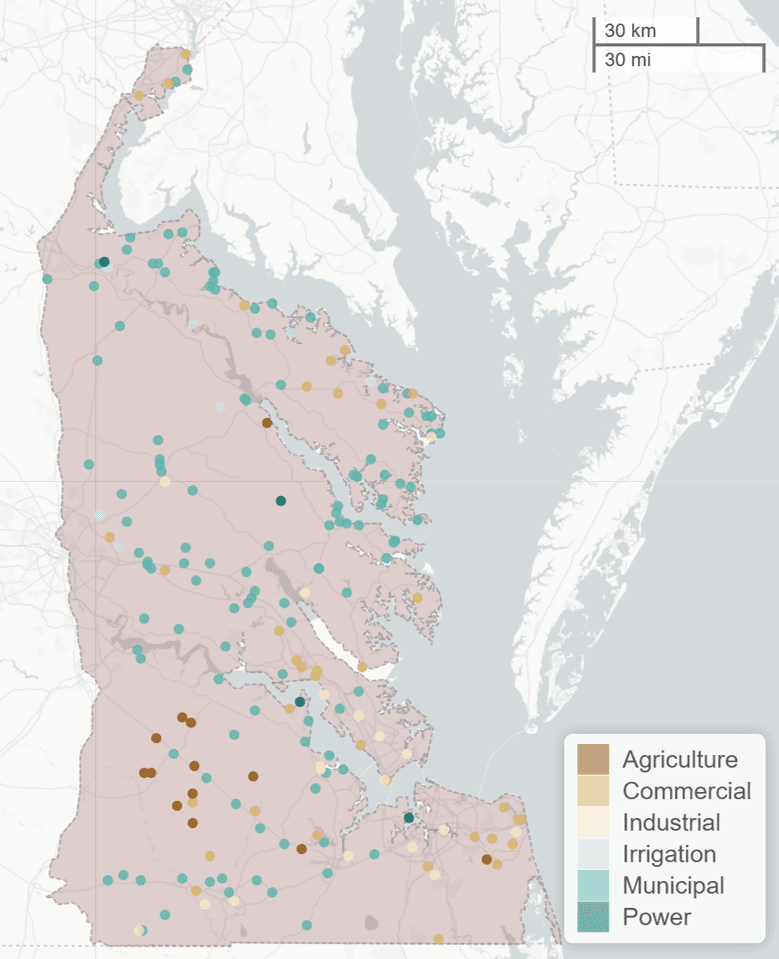Map Showing Groundwater Withdrawal Sites and Their Purposes Opens in new window